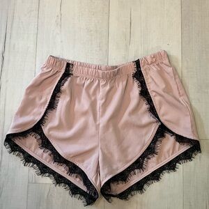 Satin Lace Trim‎ Pink Shorts